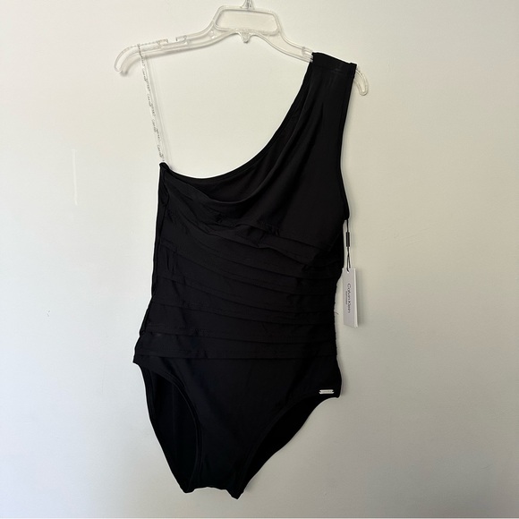 Calvin Klein Black One Shoulder Stardust One Piece Swimsuit 14 - Picture 12 of 14